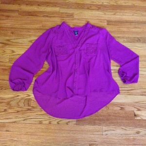 Torrid purple/magenta sheer lace detail top size 2
